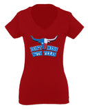 VICES AND VIRTUESS Texas State Flag Don't Mess with Texas Bull Lone Star For Women V neck fitted T Shirt
