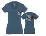 Good Vibe Flowers Bones Hand Shaka Cool Vintage Hipster For Women V neck fitted T Shirt