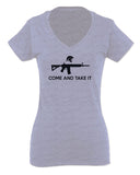 AR 15 Come and Take It Greek Molon Labe Spartan Guns For Women V neck fitted T Shirt