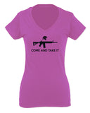 AR 15 Come and Take It Greek Molon Labe Spartan Guns For Women V neck fitted T Shirt