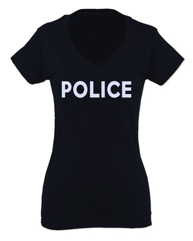 VICES AND VIRTUES Police Officer Costume Support Blue Lives For Women V neck fitted T Shirt