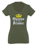 The Best Birthday Gift Queens are Born in October For Women V neck fitted T Shirt