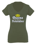 The Best Birthday Gift Queens are Born in November For Women V neck fitted T Shirt