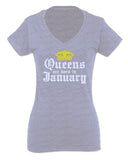 The Best Birthday Gift Queens are Born in January For Women V neck fitted T Shirt