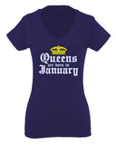 The Best Birthday Gift Queens are Born in January For Women V neck fitted T Shirt