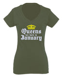 The Best Birthday Gift Queens are Born in January For Women V neck fitted T Shirt