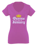 The Best Birthday Gift Queens are Born in January For Women V neck fitted T Shirt