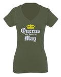 The Best Birthday Gift Queens are Born in May For Women V neck fitted T Shirt
