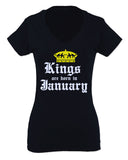 The Best Birthday Gift Kings are Born in January For Women V neck fitted T Shirt