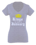 The Best Birthday Gift Kings are Born in January For Women V neck fitted T Shirt