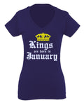 The Best Birthday Gift Kings are Born in January For Women V neck fitted T Shirt