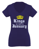The Best Birthday Gift Kings are Born in January For Women V neck fitted T Shirt
