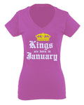The Best Birthday Gift Kings are Born in January For Women V neck fitted T Shirt