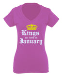 The Best Birthday Gift Kings are Born in January For Women V neck fitted T Shirt