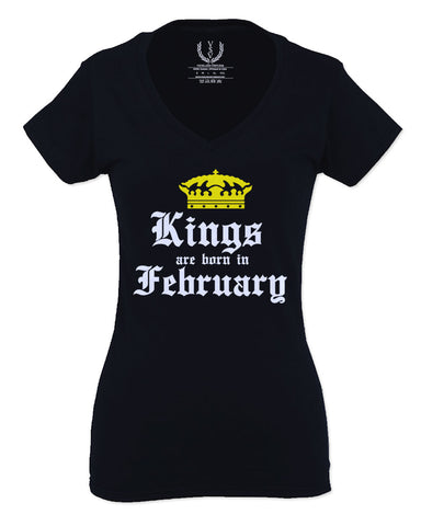 The Best Birthday Gift Kings are Born in February For Women V neck fitted T Shirt