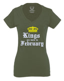The Best Birthday Gift Kings are Born in February For Women V neck fitted T Shirt