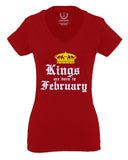 The Best Birthday Gift Kings are Born in February For Women V neck fitted T Shirt