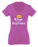 The Best Birthday Gift Kings are Born in September For Women V neck fitted T Shirt