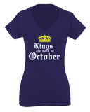 The Best Birthday Gift Kings are Born in October For Women V neck fitted T Shirt