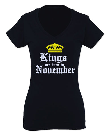 The Best Birthday Gift Kings are Born in November For Women V neck fitted T Shirt