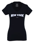Cool Skateboarding New York City Fonts Good Vibe Graphic For Women V neck fitted T Shirt