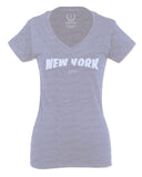 Cool Skateboarding New York City Fonts Good Vibe Graphic For Women V neck fitted T Shirt