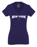 Cool Skateboarding New York City Fonts Good Vibe Graphic For Women V neck fitted T Shirt