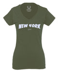 Cool Skateboarding New York City Fonts Good Vibe Graphic For Women V neck fitted T Shirt