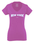 Cool Skateboarding New York City Fonts Good Vibe Graphic For Women V neck fitted T Shirt