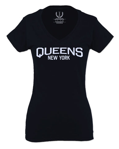 Vintage New York Queens NYC Cool Hipster Street wear For Women V neck fitted T Shirt