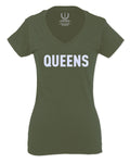New York Queens NYC Cool City Hipster Lennon Street wear For Women V neck fitted T Shirt