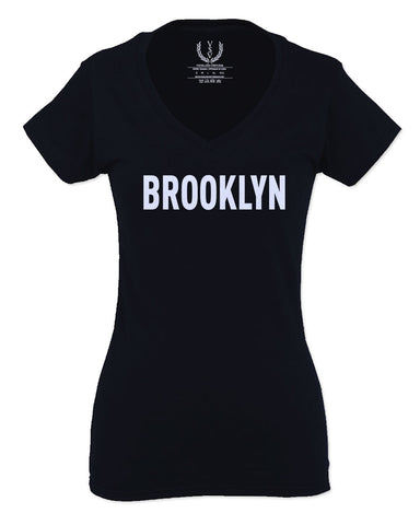 White Fonts New York Brooklyn NYC Cool Lennon Hipster Street For Women V neck fitted T Shirt