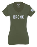 White Fonts New York Bronx NYC America Hipster Street For Women V neck fitted T Shirt