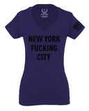 Black Fonts New York Fucking City NYC American Flag America Cool Street For Women V neck fitted T Shirt