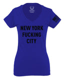 Black Fonts New York Fucking City NYC American Flag America Cool Street For Women V neck fitted T Shirt