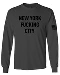 Black Fonts New York Fucking City NYC American Flag America Cool Street mens Long sleeve t shirt