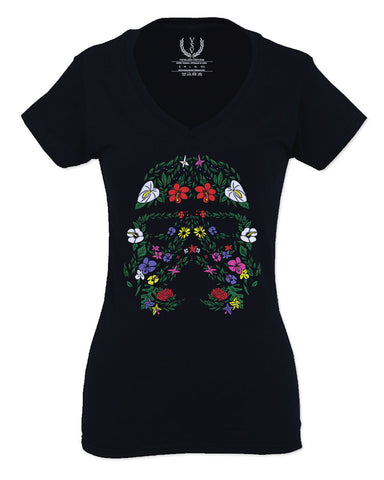 Cool Graphic Floral Tropical Flowers Stormtrooper Street wear For Women V neck fitted T Shirt