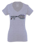 Cool Graphic Good Vibes Cassette Gun Music Love For Women V neck fitted T Shirt