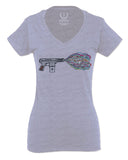 Cool Graphic Good Vibes Cassette Gun Music Love For Women V neck fitted T Shirt