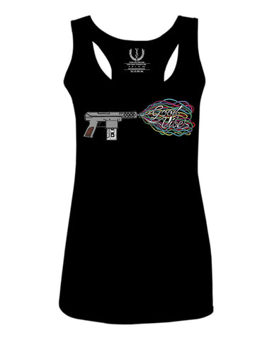 Cool Graphic Good Vibes Cassette Gun Music Love  women's Tank Top sleeveless Racerback