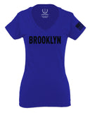 Black Fonts New York Brooklyn NYC Cool City American For Women V neck fitted T Shirt