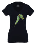 Vintage Caterpillar Paint Floral Retro Graphic For Women V neck fitted T Shirt