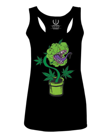 Front Funny 420 Stoned Day Weed Marijuana Pot Leaf Cannabis Plant  women's Tank Top sleeveless Racerback