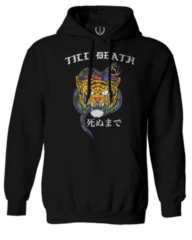 Front Tiger Graphic Japanese Till Death Good Vibes OBEI Society Sweatshirt Hoodie