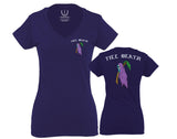 Good Vibe Summer Palm Graphic Till Death Cool Bones surf Obei Society For Women V neck fitted T Shirt