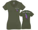 Good Vibe Summer Palm Graphic Till Death Cool Bones surf Obei Society For Women V neck fitted T Shirt