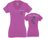 Good Vibe Summer Palm Graphic Till Death Cool Bones surf Obei Society For Women V neck fitted T Shirt
