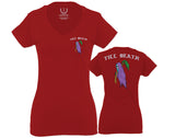 Good Vibe Summer Palm Graphic Till Death Cool Bones surf Obei Society For Women V neck fitted T Shirt