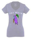 Front Good Vibe Summer Palm Graphic Til Death Cool Bones Surf Society For Women V neck fitted T Shirt