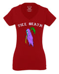 Front Good Vibe Summer Palm Graphic Til Death Cool Bones Surf Society For Women V neck fitted T Shirt